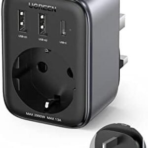 UGREEN Nexode Adaptor Anglia, Adaptor de Călătorie 30W cu USB-C Încărcare Rapidă, Adaptor de Călătorie 4-în-1 GaN pentru Irlanda, Scoția, Dubai, Maldive, Compatibil cu iPhone 15 Pro Max/15