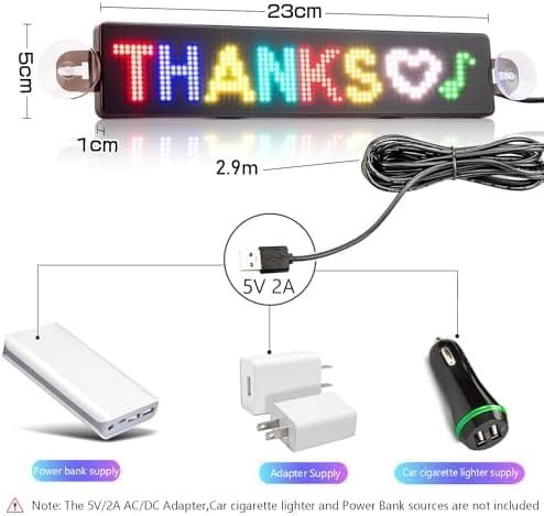 Afișaj LED Programabil Leadleds RGB – Panou cu Mesaje Derulante, Control prin Bluetooth și Aplicație, USB 5V, pentru Mașini, Taxiuri, Vitrine (23x5 cm) - imagine 2