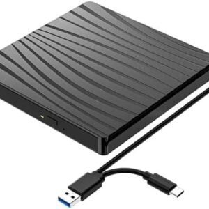 QDSYLQ Unitate externă CD DVD USB 3.0 & Type-C, inscriptor DVD portabil pentru laptopuri, desktop, iMac, MacBook Air/Pro