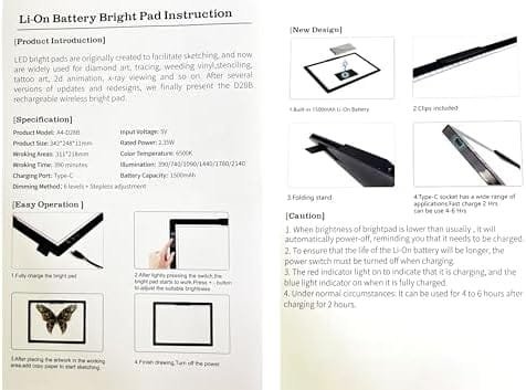 Placă de iluminat LED A4 reîncărcabilă – 6 niveluri de luminozitate, suporturi integrate ajustabile, iluminare uniformă pentru desen, decupaj vinil, pictură cu diamante - imagine 8