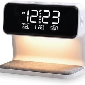 Lampă de noptieră WILIT 10 W cu funcție de încărcare, lumină de trezire, ceas de alarmă
