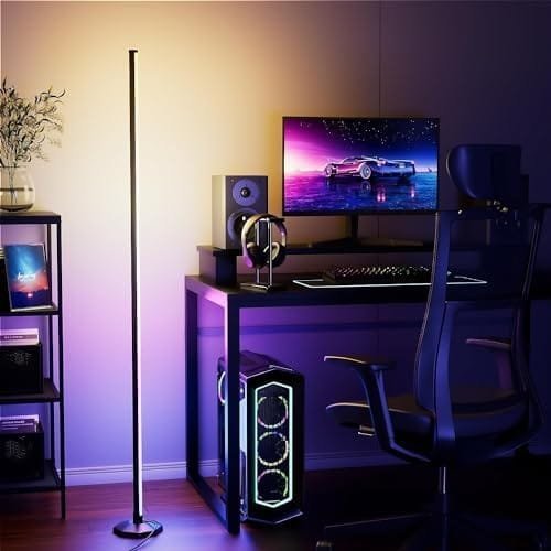Lampa de podea LED RGB WISIMMALL 165 cm pentru living – Lampă colț modernă, reglabilă cu telecomandă și aplicație, 16 milioane de culori, moduri muzicale și funcție DIY