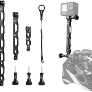 Kit braț extensibil HSU din aliaj de aluminiu pentru camere de acțiune – Montaj metalic pentru cască, compatibil cu GoPro Hero 12/11/10/9/8/7/6/5/4/3 și alte camere sport – Negru