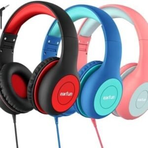 Set 3 x Căști pentru copii EarFun cu microfon – Control al volumului 85/94 dB, mufă de partajare, sunet stereo, design pliabil – ideale pentru școală, tabletă, iPad, Kindle