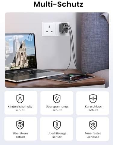 UGREEN Nexode Adaptor Anglia, Adaptor de Călătorie 30W cu USB-C Încărcare Rapidă, Adaptor de Călătorie 4-în-1 GaN pentru Irlanda, Scoția, Dubai, Maldive, Compatibil cu iPhone 15 Pro Max/15 - imagine 7