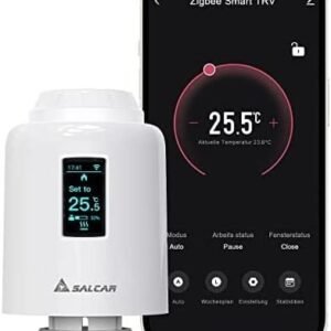Cap termostatic inteligent pentru calorifer SALCAR ZigBee, termostat smart programabil cu ecran OLED, control prin aplicație Tuya Smart Life