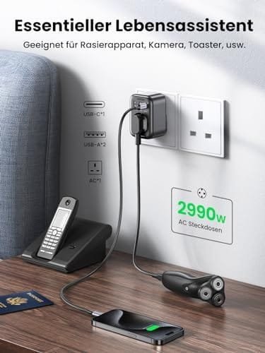 UGREEN Nexode Adaptor Anglia, Adaptor de Călătorie 30W cu USB-C Încărcare Rapidă, Adaptor de Călătorie 4-în-1 GaN pentru Irlanda, Scoția, Dubai, Maldive, Compatibil cu iPhone 15 Pro Max/15 - imagine 3