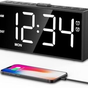 Ceas Deșteptător Digital PPLEE pentru Dormitor – Afișaj Mare, 2 Alarme, 5 Niveluri de Luminozitate și Volum, Port USB-C, Mod Weekend, Funcție Memorie