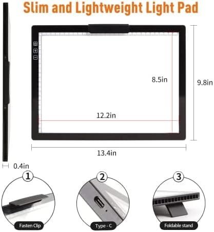 Placă de iluminat LED A4 reîncărcabilă – 6 niveluri de luminozitate, suporturi integrate ajustabile, iluminare uniformă pentru desen, decupaj vinil, pictură cu diamante - imagine 3