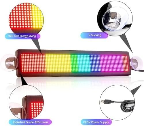 Afișaj LED Programabil Leadleds RGB – Panou cu Mesaje Derulante, Control prin Bluetooth și Aplicație, USB 5V, pentru Mașini, Taxiuri, Vitrine (23x5 cm) - imagine 7