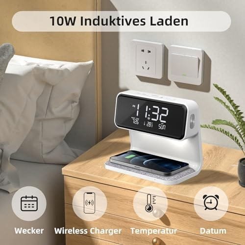 Lampă de noptieră WILIT 10 W cu funcție de încărcare, lumină de trezire, ceas de alarmă - imagine 2
