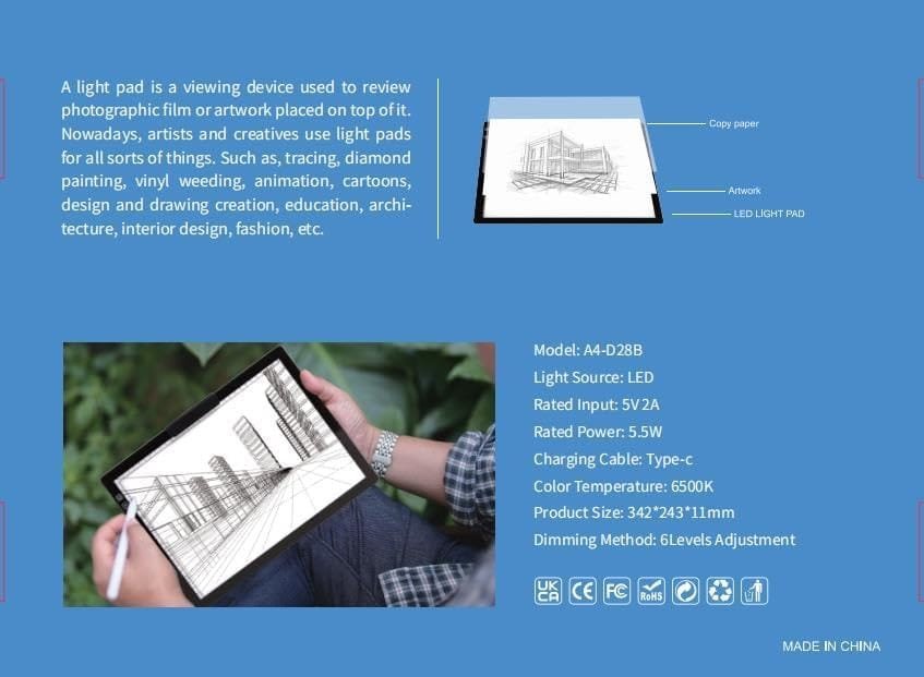 Placă de iluminat LED A4 reîncărcabilă – 6 niveluri de luminozitate, suporturi integrate ajustabile, iluminare uniformă pentru desen, decupaj vinil, pictură cu diamante - imagine 10