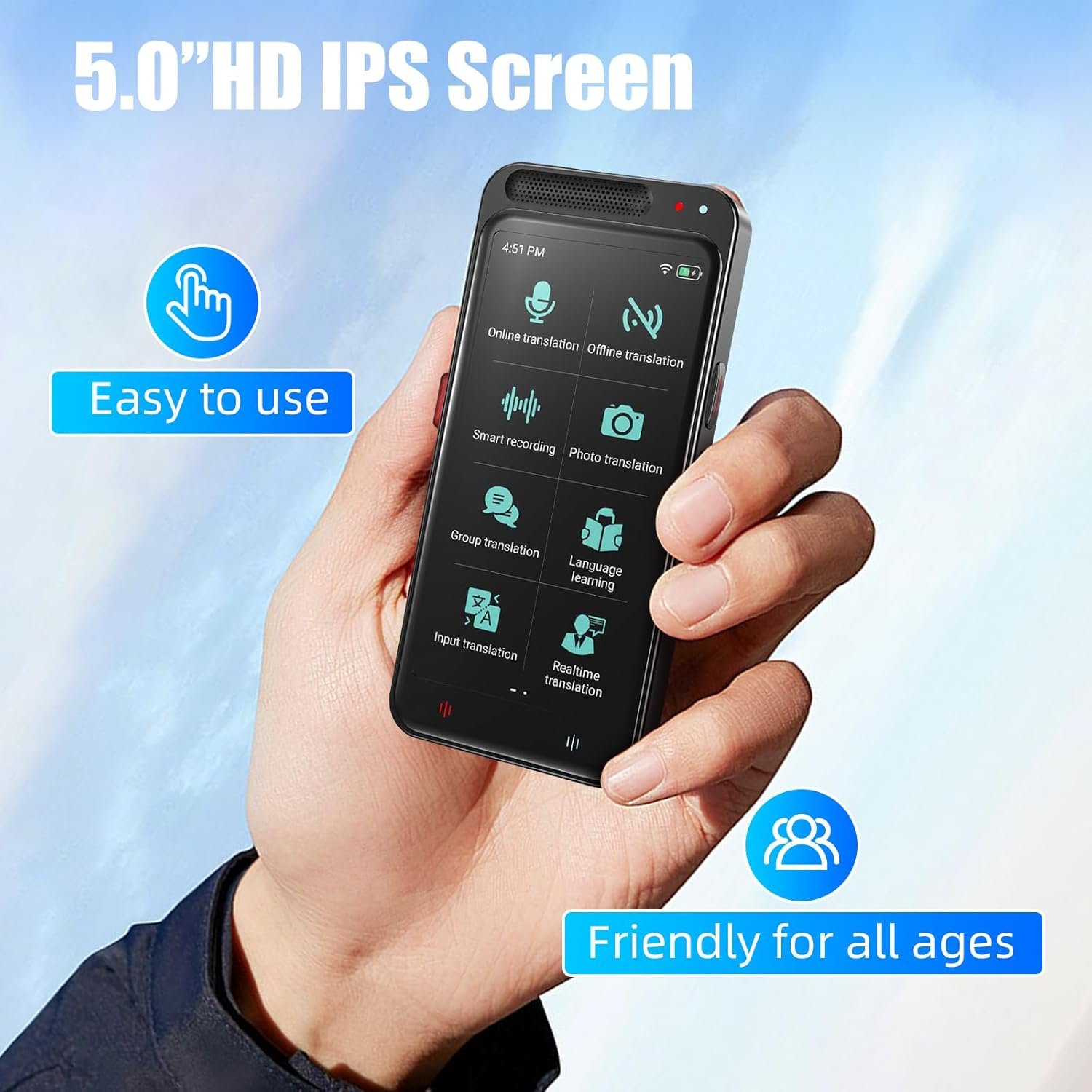 Traducător vocal Ubetter – 139 limbi online & 17 offline, ecran mare de 5.0", autonomie extinsă, ideal pentru călătorii și afaceri - imagine 6