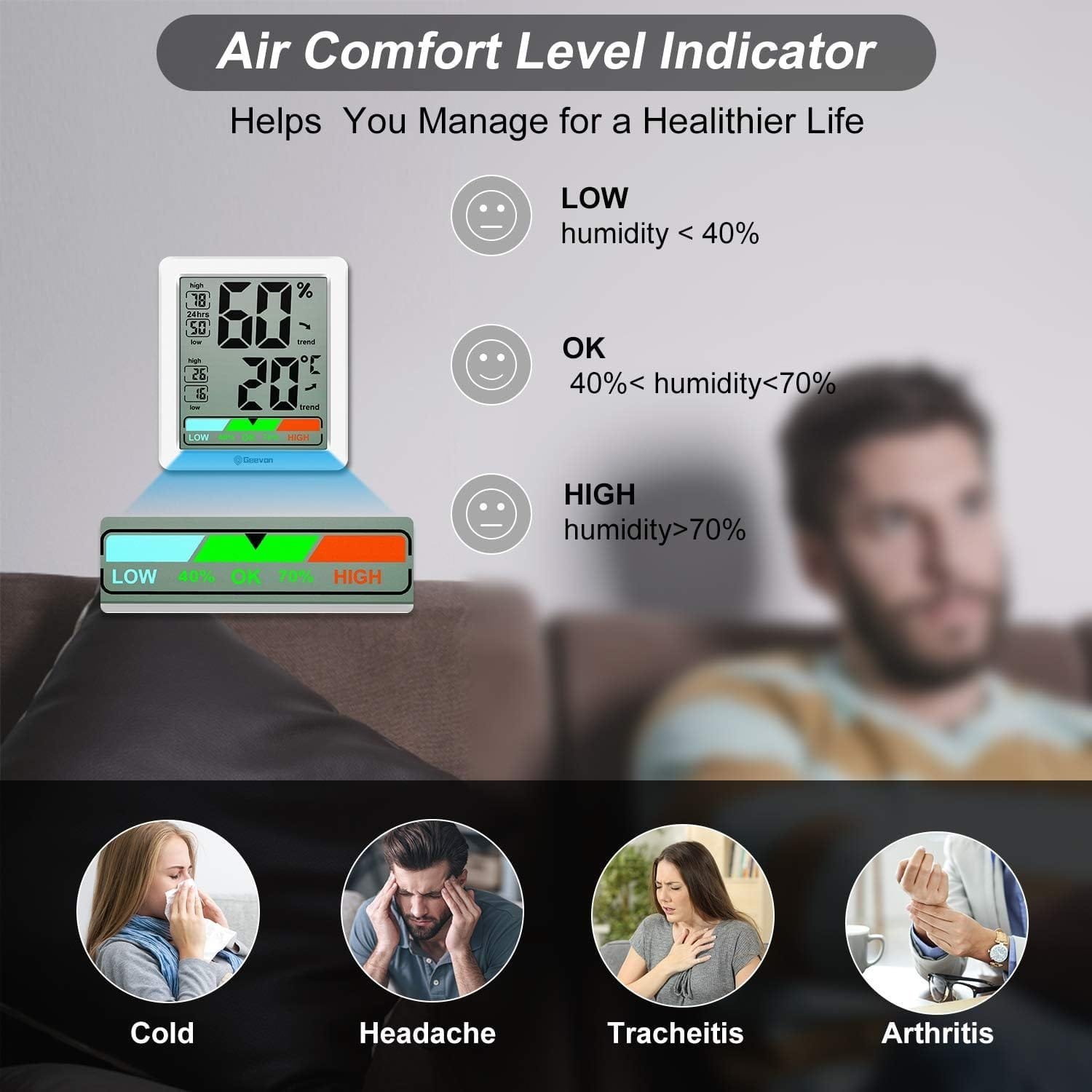 Geevon Termometru Digital și Higrometru de Interior - imagine 3