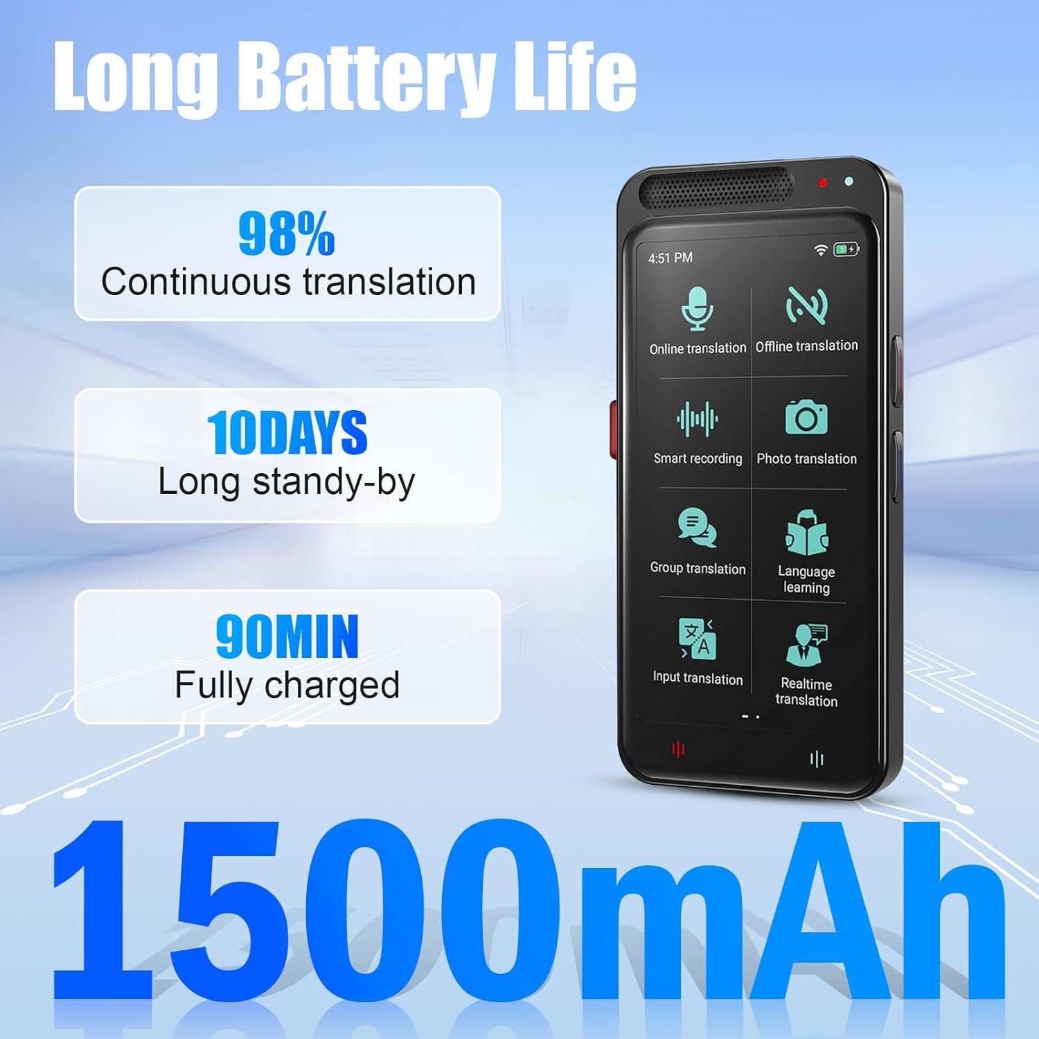 Traducător vocal Ubetter – 139 limbi online & 17 offline, ecran mare de 5.0", autonomie extinsă, ideal pentru călătorii și afaceri - imagine 7