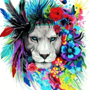 Pictură după numere pentru începători, include pensulă și vopsele acrilice 40 x 50 cm - Animale, Leu cu pene