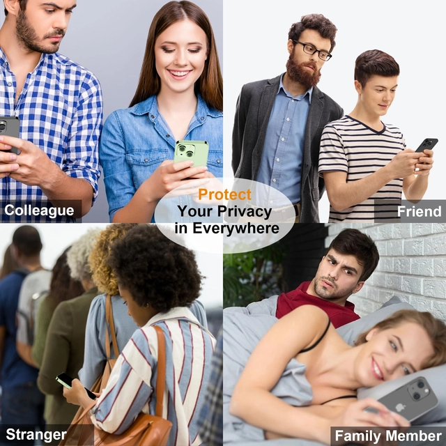 Pachet de 3 Folii de Protecție Privacy QHOHQ pentru iPhone 15 Pro 6.1 Inch, cu 3 Protecții pentru Cameră, Sticlă Temperată Anti-Spionaj, Gold - imagine 5