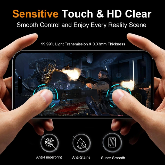 Pachet de 3 Folii de Protecție Privacy QHOHQ pentru iPhone 15 Pro 6.1 Inch, cu 3 Protecții pentru Cameră, Sticlă Temperată Anti-Spionaj, Gold - imagine 3