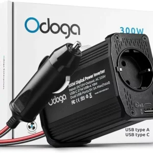 Odoga Invertor Auto 300W – Conversie 12V la 230V/240V cu Porturi USB-A și USB-C pentru Încărcare Rapidă