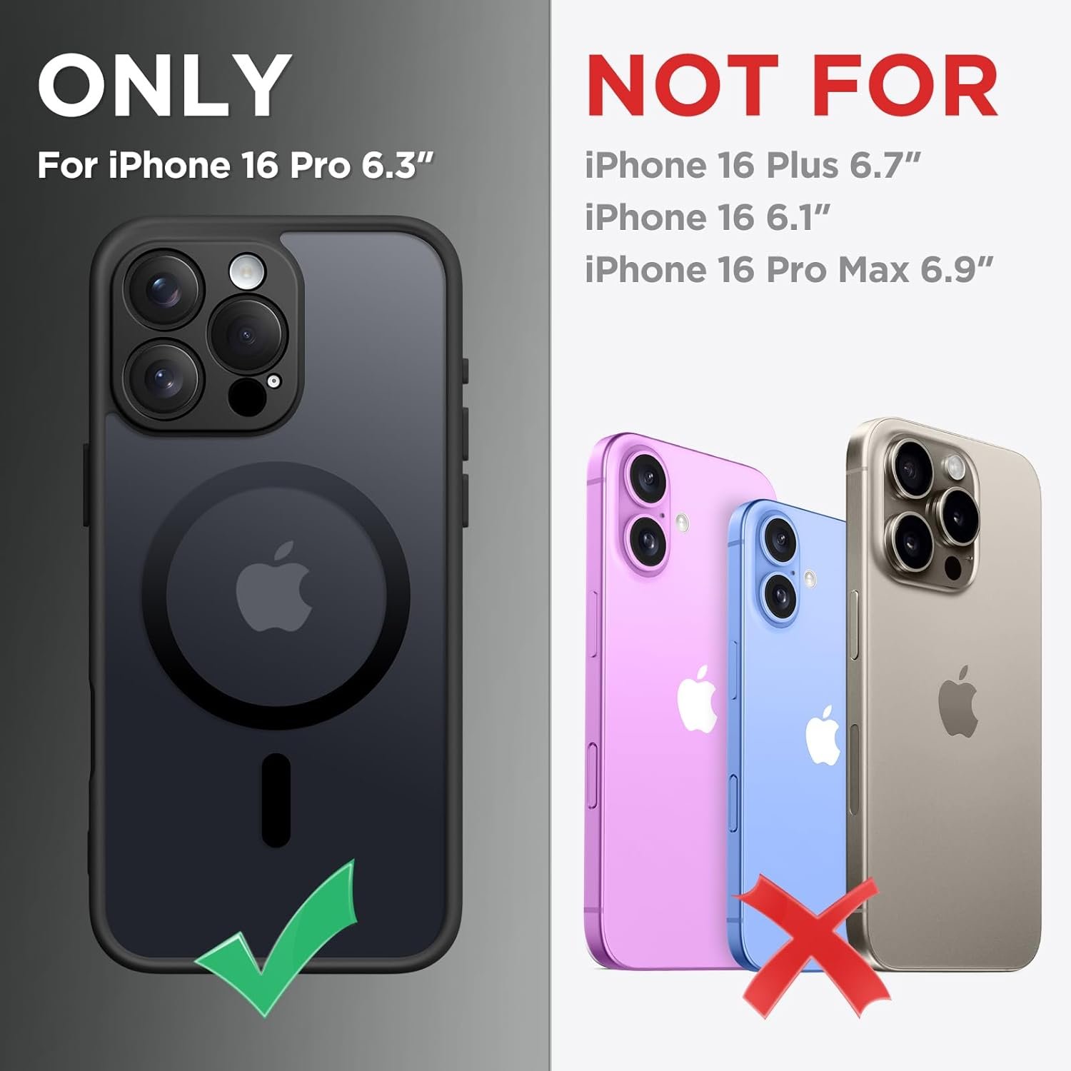 Husă CAPRARO Magnetică compatibilă cu iPhone 16 Pro, protecție completă a camerei, compatibilă cu MagSafe, spate mat translucid, negru - imagine 2