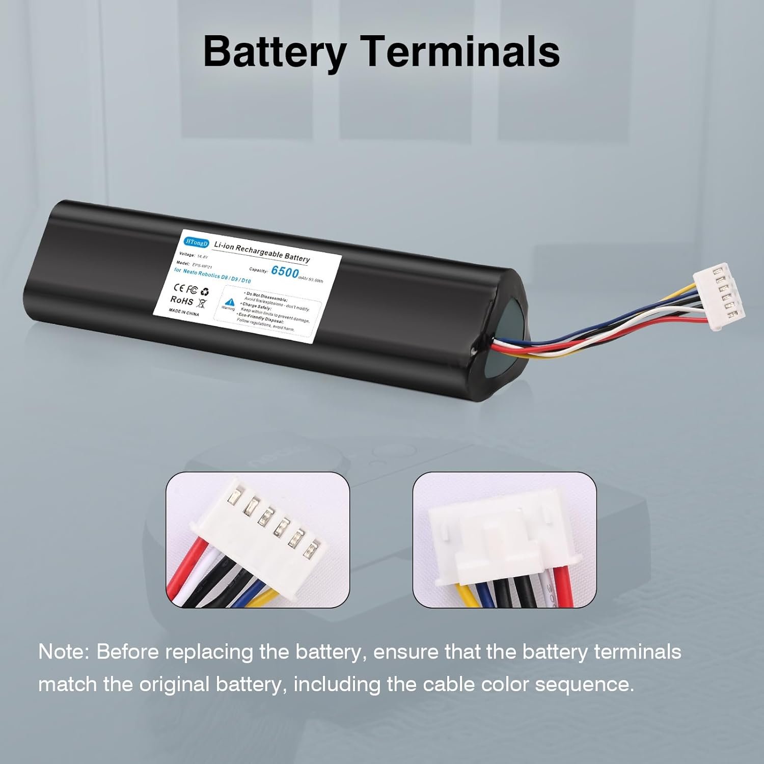 Baterie de înlocuire HTongD 14,4 V Li‑ion 6500 mAh pentru Neato D8 / D9 / D10 - imagine 7