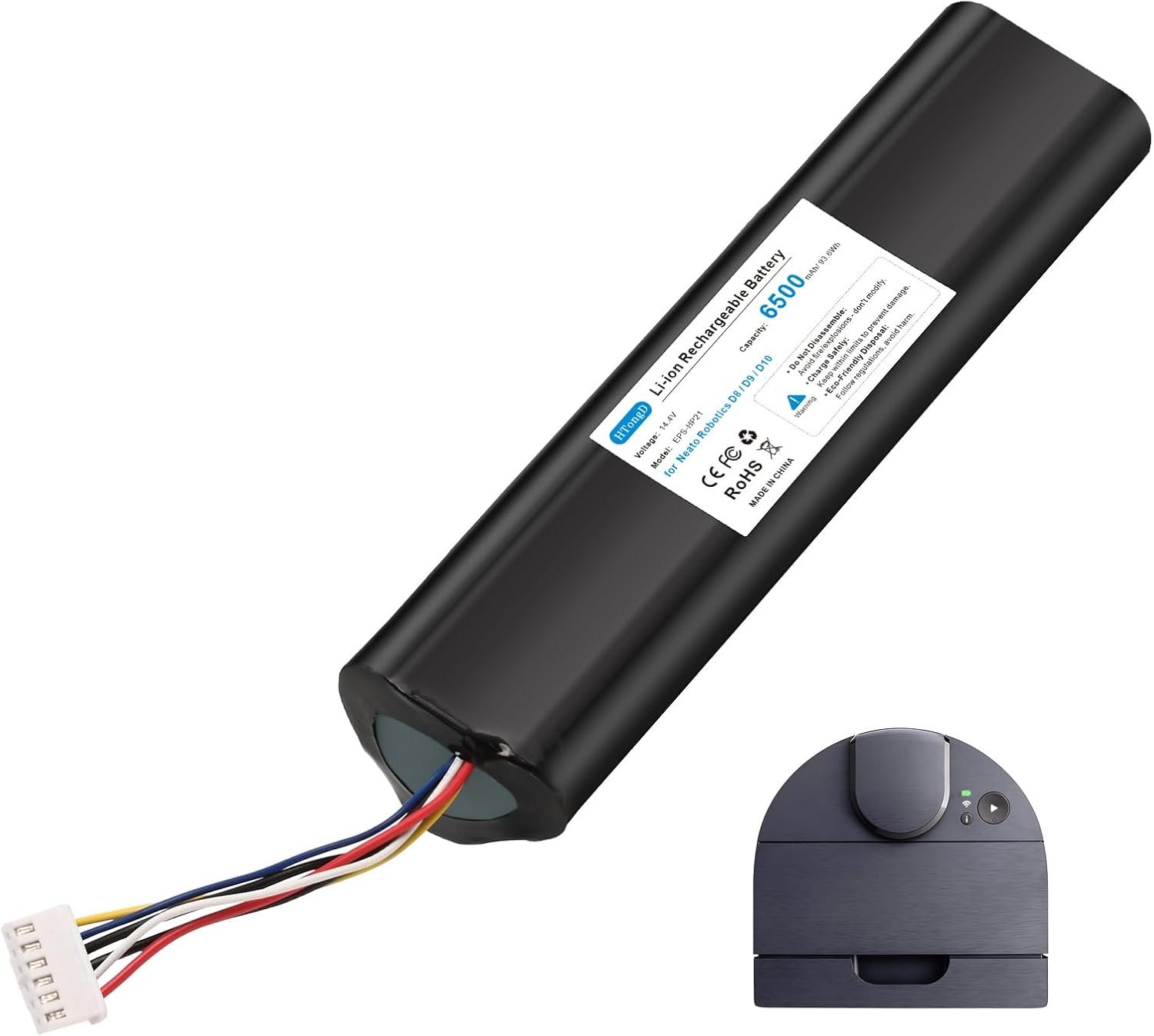 Baterie de înlocuire HTongD 14,4 V Li‑ion 6500 mAh pentru Neato D8 / D9 / D10
