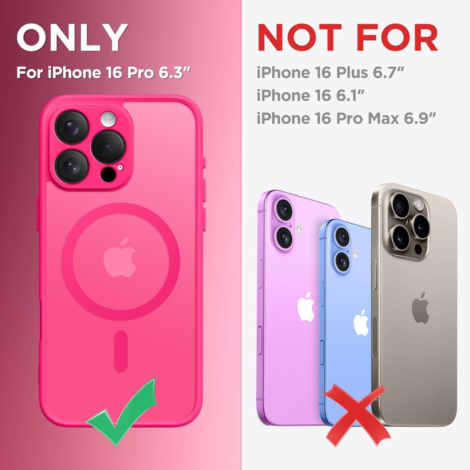 Husă CAPRARO Magnetică compatibilă cu iPhone 16 Pro, protecție completă a camerei, compatibilă cu MagSafe, spate mat translucid, pink - imagine 2