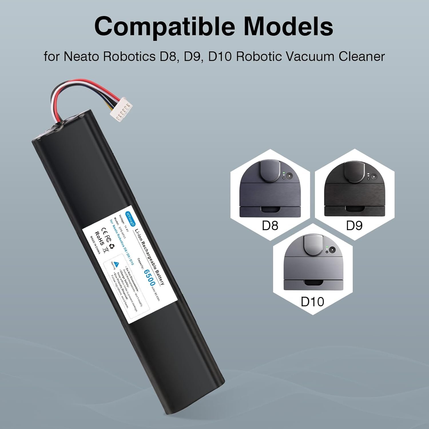 Baterie de înlocuire HTongD 14,4 V Li‑ion 6500 mAh pentru Neato D8 / D9 / D10 - imagine 2