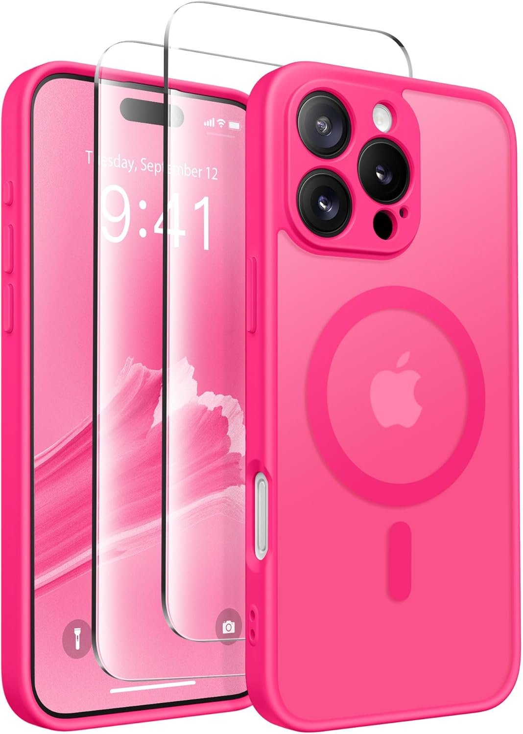 Husă CAPRARO Magnetică compatibilă cu iPhone 16 Pro, protecție completă a camerei, compatibilă cu MagSafe, spate mat translucid, pink