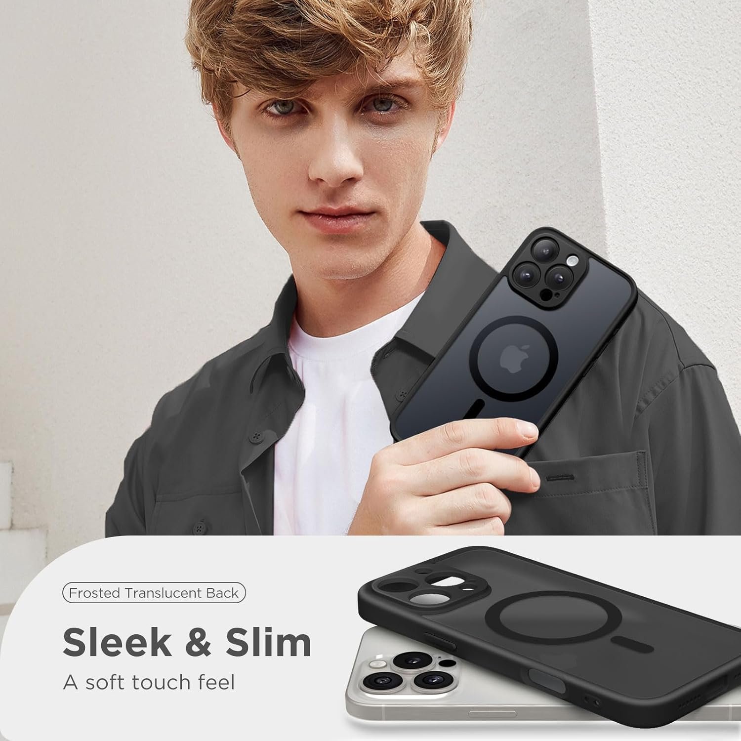 Husă CAPRARO Magnetică compatibilă cu iPhone 16 Pro, protecție completă a camerei, compatibilă cu MagSafe, spate mat translucid, negru - imagine 7