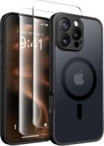 Husă CAPRARO Magnetică compatibilă cu iPhone 16 Pro, protecție completă a camerei, compatibilă cu MagSafe, spate mat translucid, negru