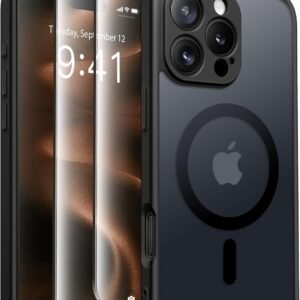 Husă CAPRARO Magnetică compatibilă cu iPhone 16 Pro, protecție completă a camerei, compatibilă cu MagSafe, spate mat translucid, negru