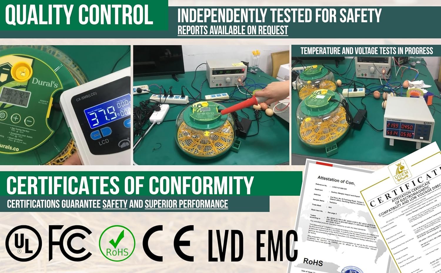 Dural’s DX5® – Incubator automat pentru ouă, certificat FCC & CE, cu întoarcere automată a ouălor și control al umidităţii – capacitate până la 18 ouă (găini, prepeliţe, raţe) - imagine 5