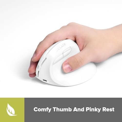 Mouse Vertical Wireless DeLUX M618mini – Ergonomic, Silențios, BT 5.2 + USB, 6 Butoane, 4000 DPI, Reîncărcabil (Alb) - imagine 3
