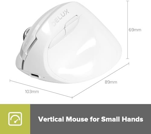 Mouse Vertical Wireless DeLUX M618mini – Ergonomic, Silențios, BT 5.2 + USB, 6 Butoane, 4000 DPI, Reîncărcabil (Alb) - imagine 7