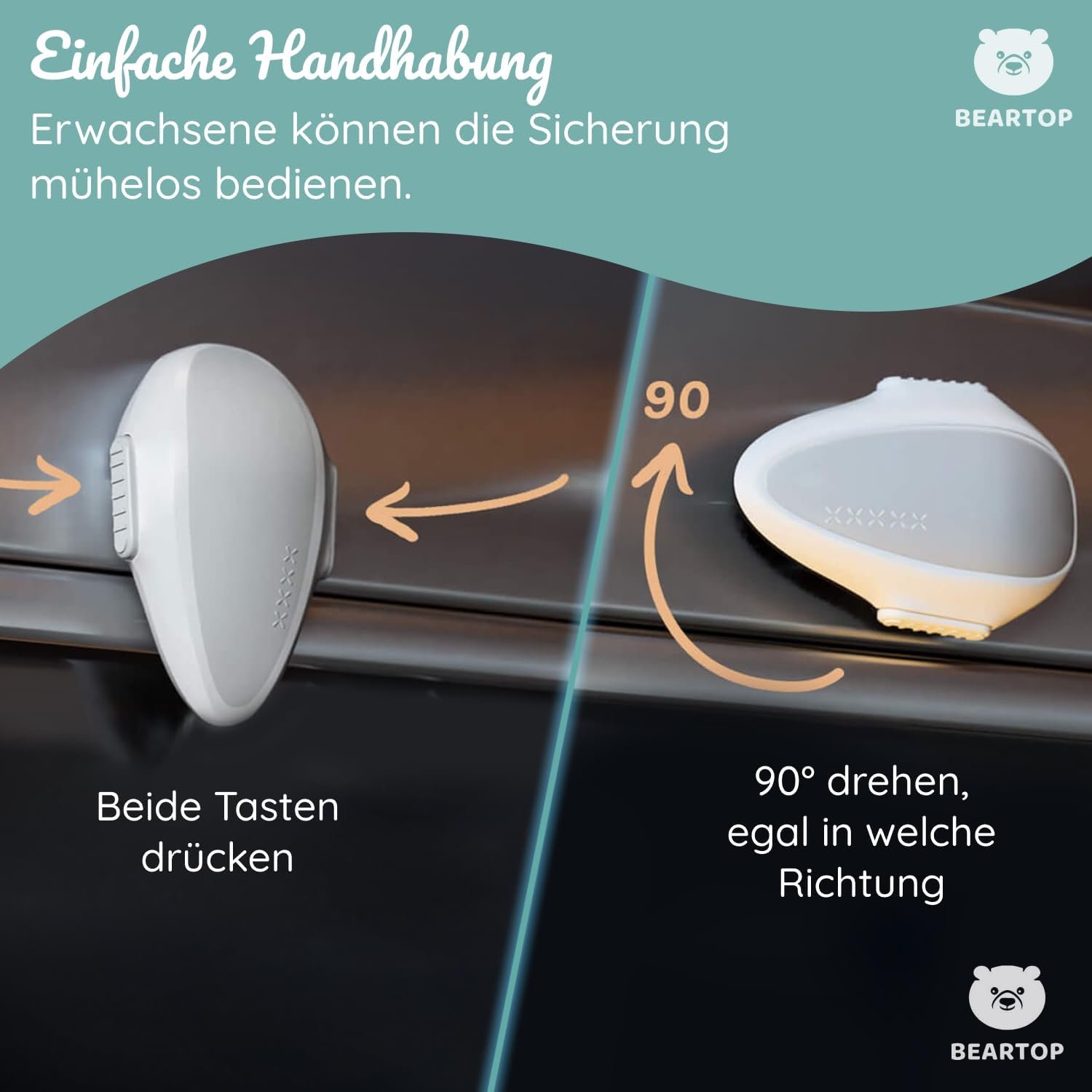 Beartop – Blocator usa cuptor sau masina de spalat vase pentru copii, blocare frontala, usor de instalat, adeziv 3M, 2 buc. - imagine 6