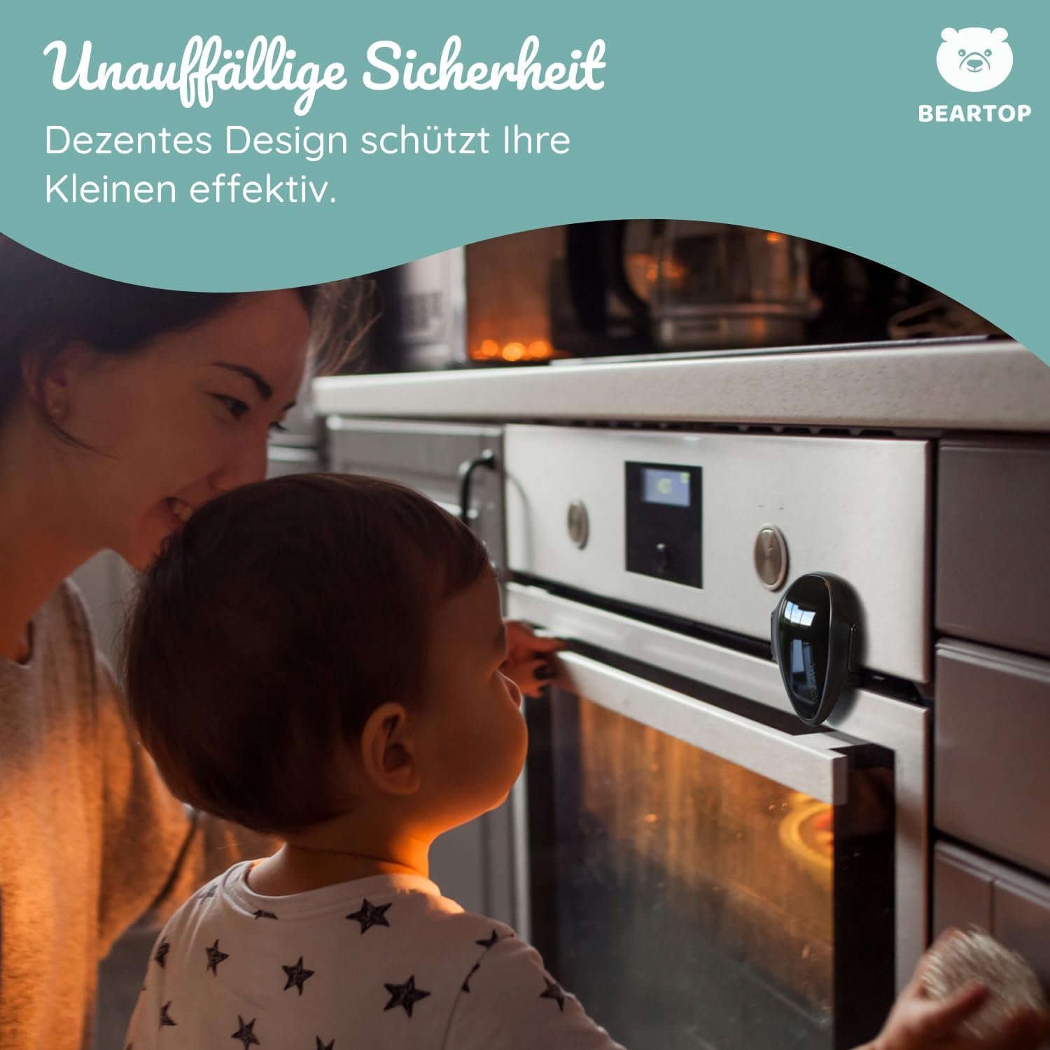 Beartop – Blocator usa cuptor sau masina de spalat vase pentru copii, blocare frontala, usor de instalat, adeziv 3M, 2 buc. - imagine 4