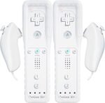 Set de 2 controlere Wii Motion Plus cu Nunchuck, compatibile pentru Wii și Wii U - Alb