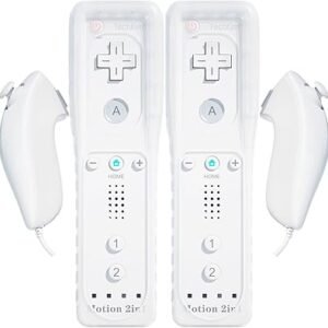 Set de 2 controlere Wii Motion Plus cu Nunchuck, compatibile pentru Wii și Wii U - Alb