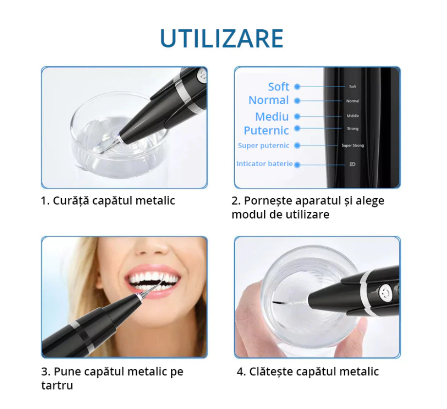 Aparat ultrasonic pentru curățarea dinților, îndepărtare placă și tartru, 5 moduri de intensitate, reîncărcabil USB, cleaner dentar inteligent - imagine 3