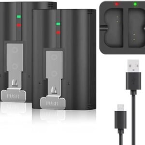 Set 2 Acumulatori 6040mAh cu Stație de Încărcare Compatibili Ring Video Doorbell 2/3/4, Spotlight Cam și Stick Up Cam