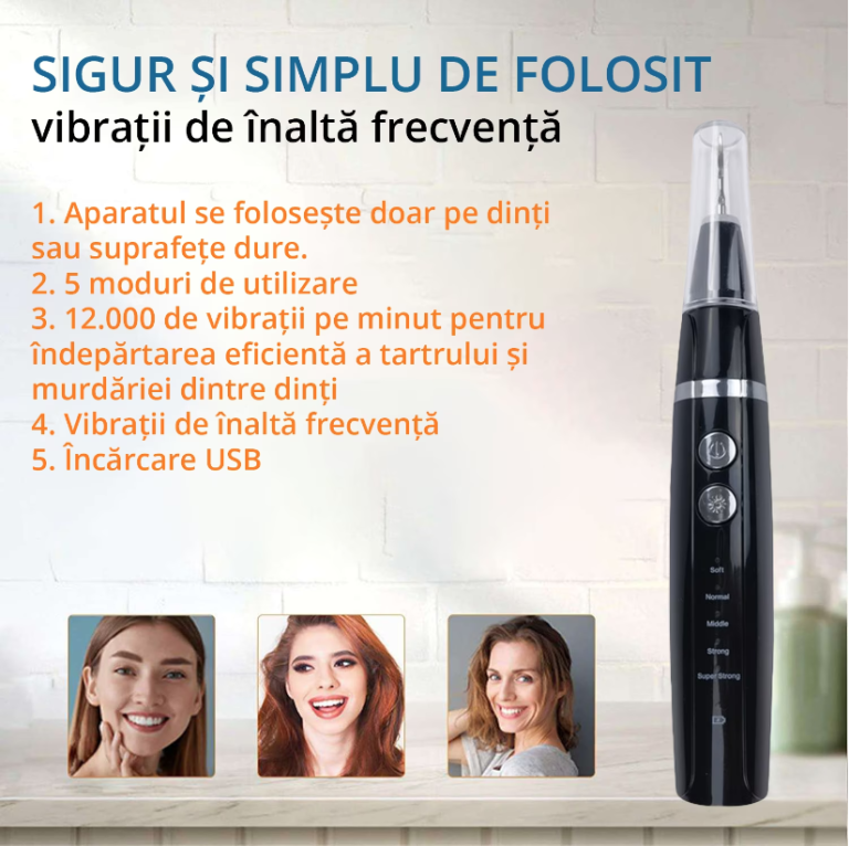 Aparat ultrasonic pentru curățarea dinților, îndepărtare placă și tartru, 5 moduri de intensitate, reîncărcabil USB, cleaner dentar inteligent - imagine 4