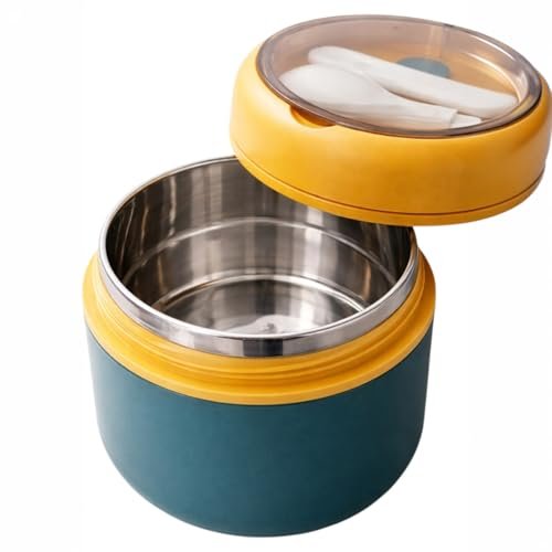 Cutie termoizolantă pentru prânz din inox 710 ml, 2 niveluri, etanșă, fără BPA, cu lingură – lunch box termic pentru supă, orez și mese complete, albastru - imagine 4