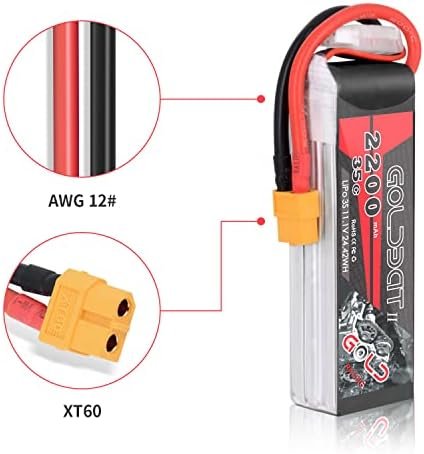 Set 2 baterii LiPo GOLDBAT 3S 2200mAh 11.1V 35C cu XT60 pentru avion RC, dronă FPV și elicopter - imagine 3