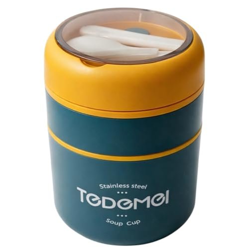 Cutie termoizolantă pentru prânz din inox 710 ml, 2 niveluri, etanșă, fără BPA, cu lingură – lunch box termic pentru supă, orez și mese complete, albastru - imagine 5