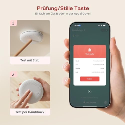 Detector inteligent de fum WiFi cu baterie 10 ani, notificări prin aplicație, funcție self-test și buton mute, compatibil Tuya & Smart Life, set 2 bucăți – Safeliveo - imagine 7