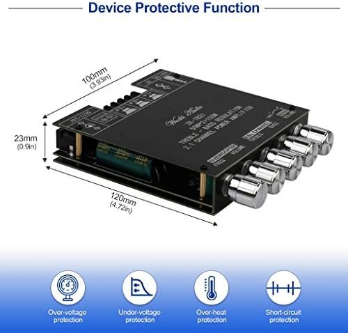 Amplificator Audio Bluetooth ZK-TB21 2.1CH 200W, 50W×2 + 100W Subwoofer, Bluetooth 5.0 & AUX, Control Bass/Treble pentru Boxe DIY - imagine 6