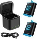 Kit încărcător triplu cu 2 baterii pentru GoPro Hero 12 / 11 / 10 / 9 Black, stație încărcare Type-C compatibilă baterii originale – TELESIN