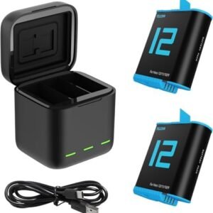Kit încărcător triplu cu 2 baterii pentru GoPro Hero 12 / 11 / 10 / 9 Black, stație încărcare Type-C compatibilă baterii originale – TELESIN