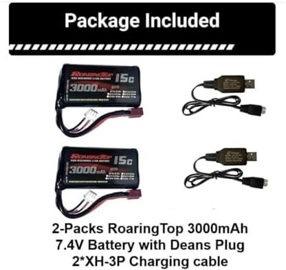 Baterie RC RoaringTop 7.4V 2S Li-ion 3000mAh cu T-Plug, acumulator reîncărcabil pentru mașini RC + 2 încărcătoare USB - imagine 7